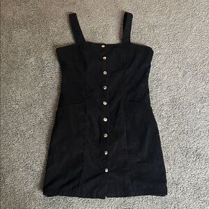 Elegant Black Button-Down Corduroy Dress